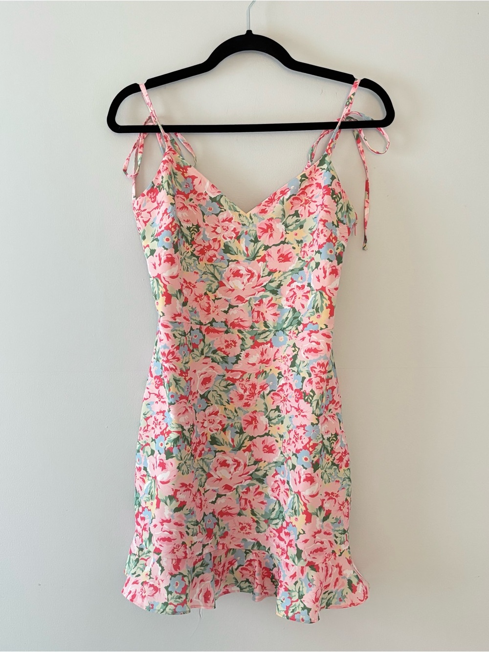 LPA Pink Floral Tie-Strap Mini Dress